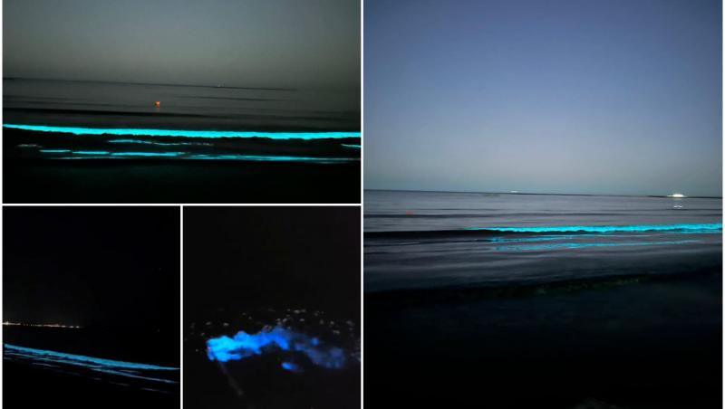 Valuri fosforescente pe litoralul Mării Negre. Imagini superbe cu bioluminiscenţa, surprinse la Constanţa şi Eforie