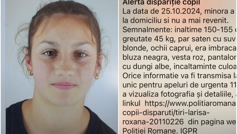 Copilă de 13 ani, dată dispărută în Hunedoara. Larisa Roxana a fost găsită în Târgu Jiu