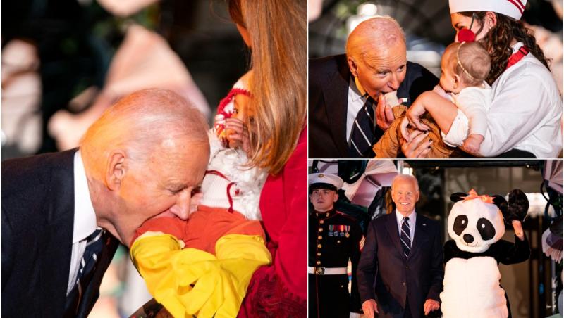 Joe Biden a mușcat în joacă mai mulţi copii, în timpul petrecerii de Halloween de la Casa Albă. Imaginile au devenit virale