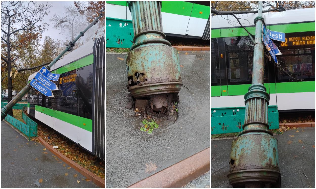 Un stâlp a căzut pe tramvaiul 32, la Piața Unirii. Circulația este blocată