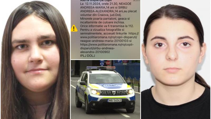 Mesaj RO-Alert după dispariţia a două adolescente, în Craiova. Alexandra şi Maria ar fi fugit din centrul unde erau instituţionalizate