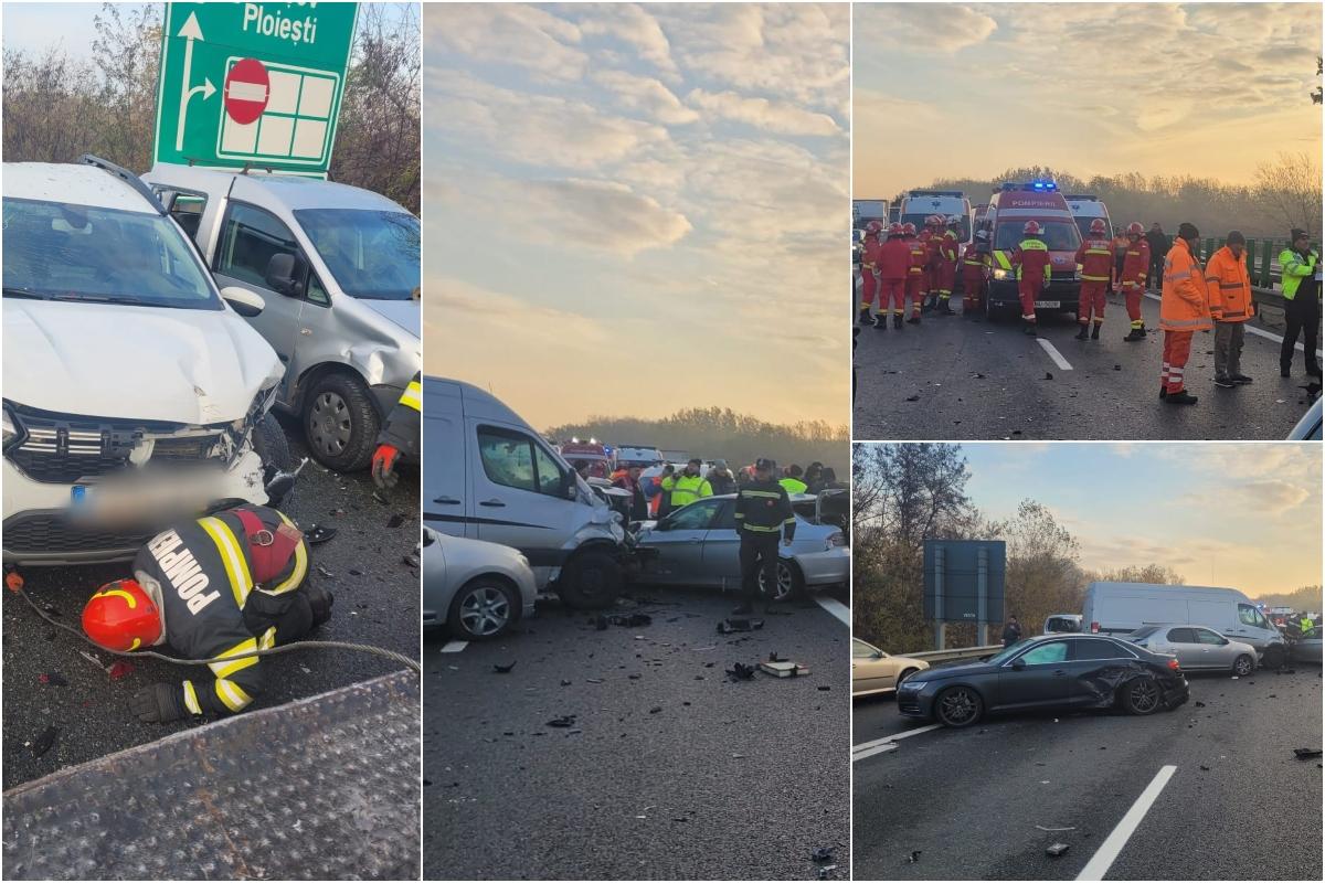 Carambol între 12 maşini pe autostrada A3, în Prahova. A fost activat Planul Roşu de intervenţie