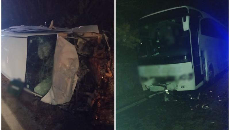 O maşină şi un autocar cu 16 persoane s-au izbit în Poiana Teiului, Neamț. Şoferul, scos de martorii accidentului din autoturismul răsturnat