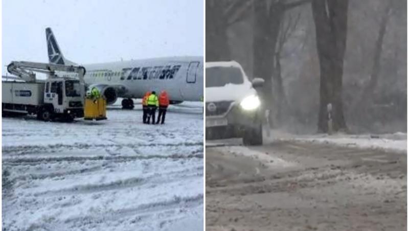 Zboruri întârziate pe Aeroportul din Iaşi din cauza ninsorilor abundente