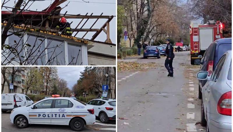 Rafale periculoase în Timişoara. Tânăr de 22 de ani, rănit de un panou rupt de vânt. Un acoperiş a fost smuls cu totul