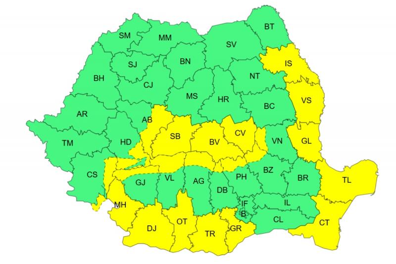 HARTA judeţelor vizate de avertizare HARTA judeţelor vizate de avertizare