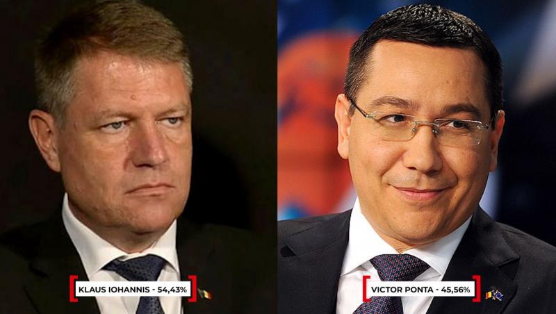 Alegerile prezidenţiale din 2014. Klaus Iohannis a obţinut 54,43% din voturi, iar Victor Ponta a obţinut 45,56%