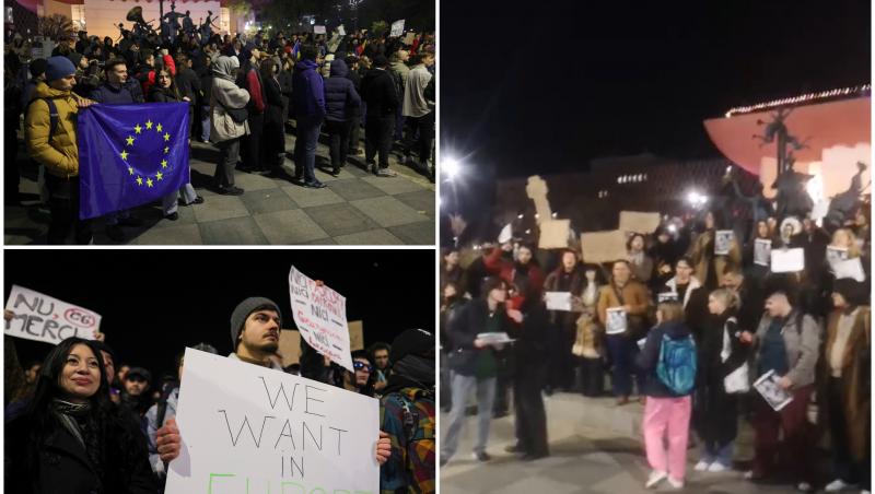 Protest în Piaţa Universităţii la adresa lui Călin Georgescu. Sute de studenţi scandează "Nu votați un dictator"