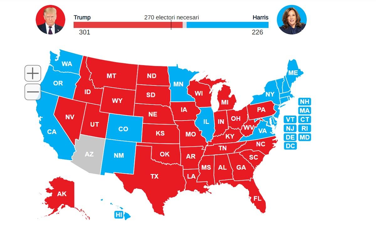 Rezultate alegeri SUA 2024 LIVE TEXT. Victorie categorică a lui Donald Trump: A câştigat şi Nevada şi are 301 electori