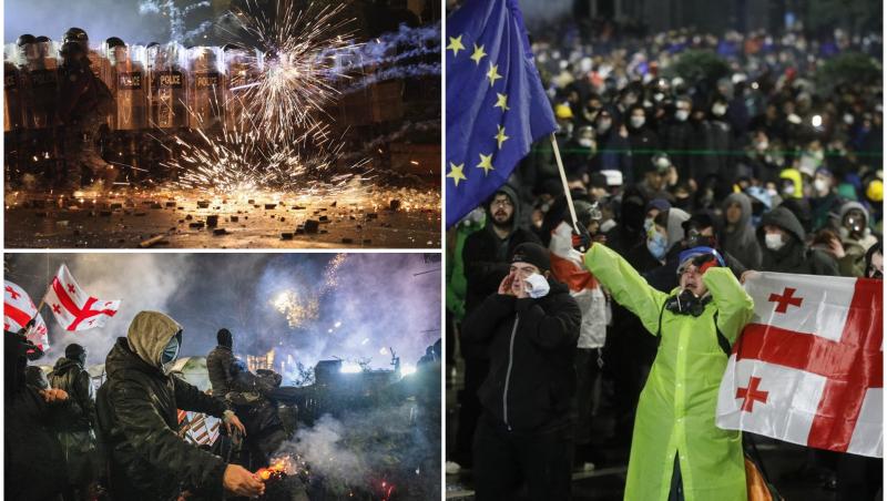 Peste 100 de protestatari, arestaţi în Georgia. Oamenii au aruncat cu ouă şi artificii în jandarmi