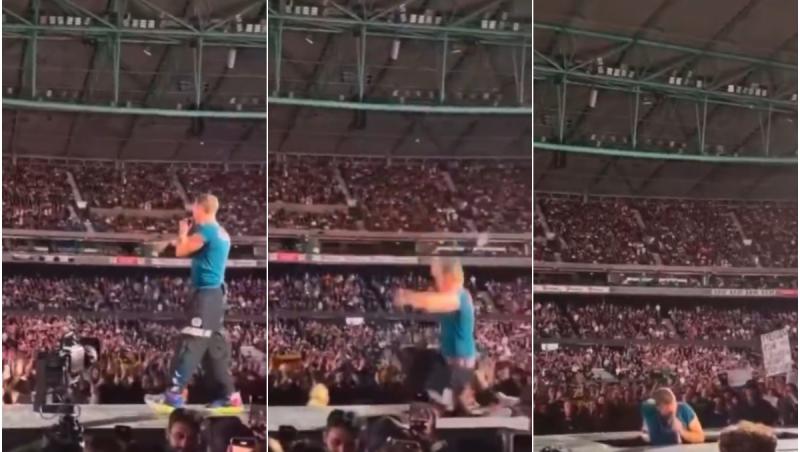 Momentul în care Chris Martin, solistul trupei Coldplay, cade printr-o gaură din scenă, în Australia: "Nu era planificat"