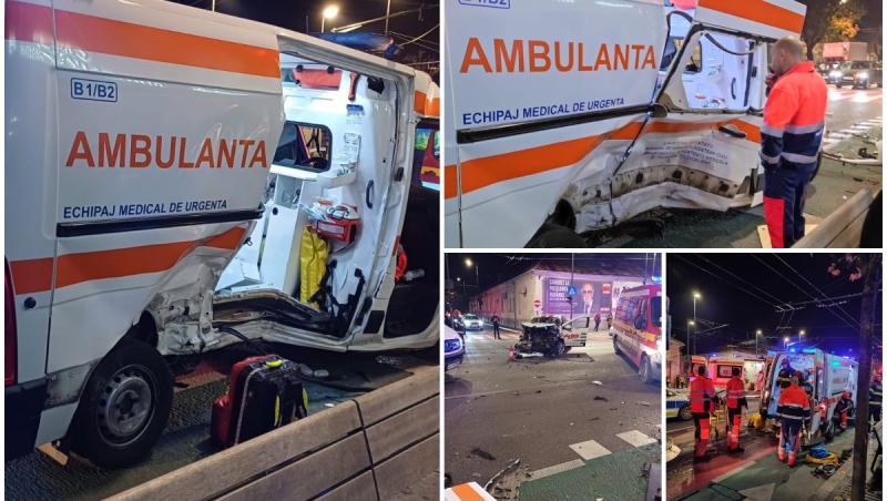 O ambulanţă implicată într-un accident în centrul orașului Cluj-Napoca. Pacienta a rămas încarcerată