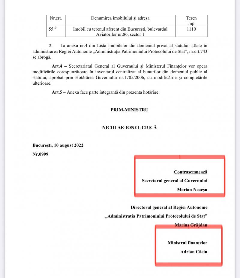 Guvernul desecretizează hotărârea privind vila din Aviatorilor 86