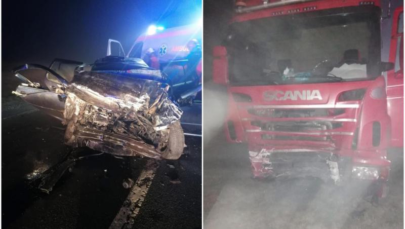 Trei tineri morți, azi noapte, într-un accident înfiorător pe un drum din Brașov. Mașina lor a fost zdrobită de TIR pe DN 13, la Buneşti