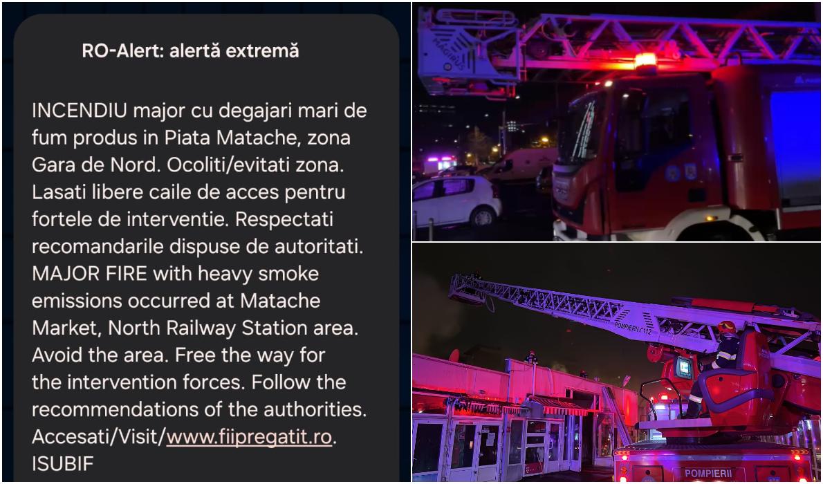 Incendiu de amploare în Piaţa Matache din Capitală. A fost emis mesaj RO-Alert din cauza degajărilor de fum