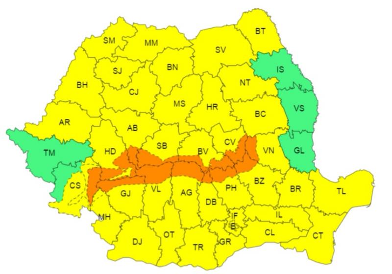 Aproape toată ţara, sub cod galben de vânt şi vremea rea începând de azi. Meteorologii anunţă cod portocaliu de ninsori şi viscol la munte