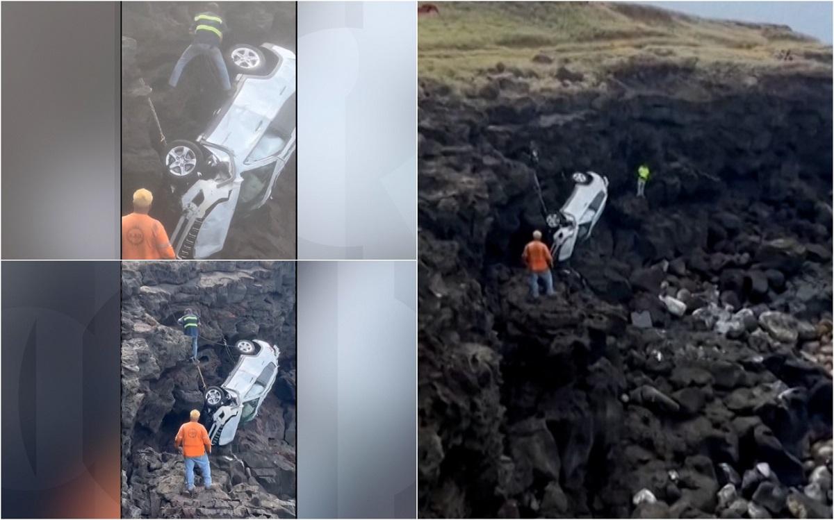 Supraviețuire miraculoasă pentru un șofer, după ce a căzut cu maşina de pe stâncă de 18 metri din Hawaii. A reușit să iasă pe ușa pasagerului şi a sărit în mare