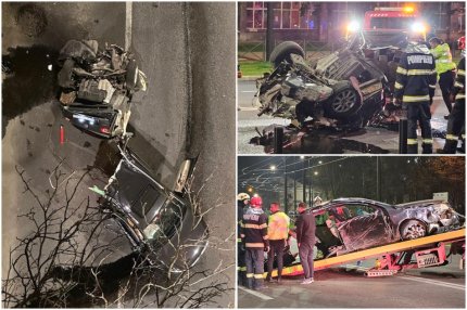 Maşină spintecată în două, după un accident zdrobitor în Oradea. Şoferul a ieşit ca prin minune teafăr din mormanele de fiare