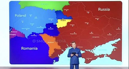 Încă un discurs delirant al lui Medvedev. A prezentat o hartă în care teritoriul ucrainean este împărţit între Rusia, România, Ungaria şi Polonia