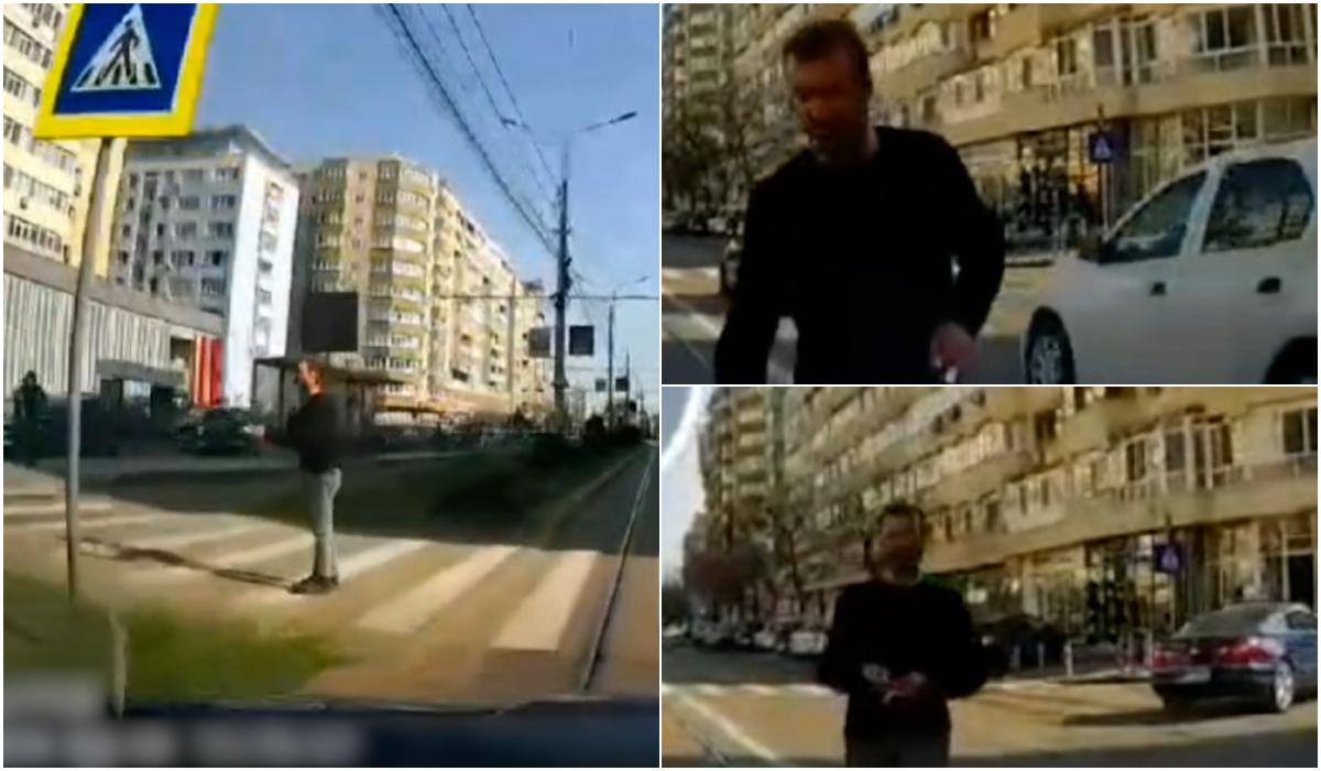 Momentul în care un bărbat înarmat cu un cuțit atacă o mașină, în Ploiești. Când l-au găsit polițiștii nu a putut să-și explice gestul