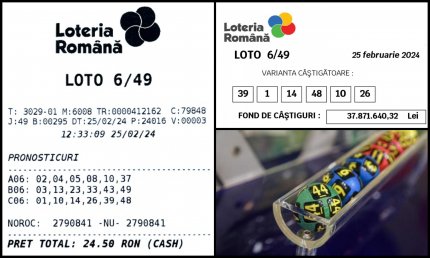 premiu loto 6 din 49 castigator