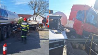 Impact violent între o cisternă și o camionetă pe o șosea din Bistrița-Năsăud. Doi tineri de 20 și 21 de ani, răniți