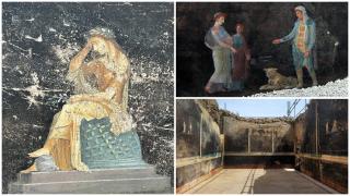Minune arhitecturală din Antichitate, descoperită în ruinele de la Pompei. Elena din Troia, Casandra și Paris, pe fresce superb conservate