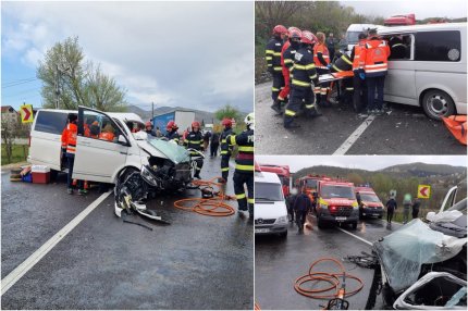 Accident grav pe Valea Oltului. Trei adulţi şi un copil au fost răniţi grav, după ce o maşină, un microbuz şi un autocamion s-au ciocnit