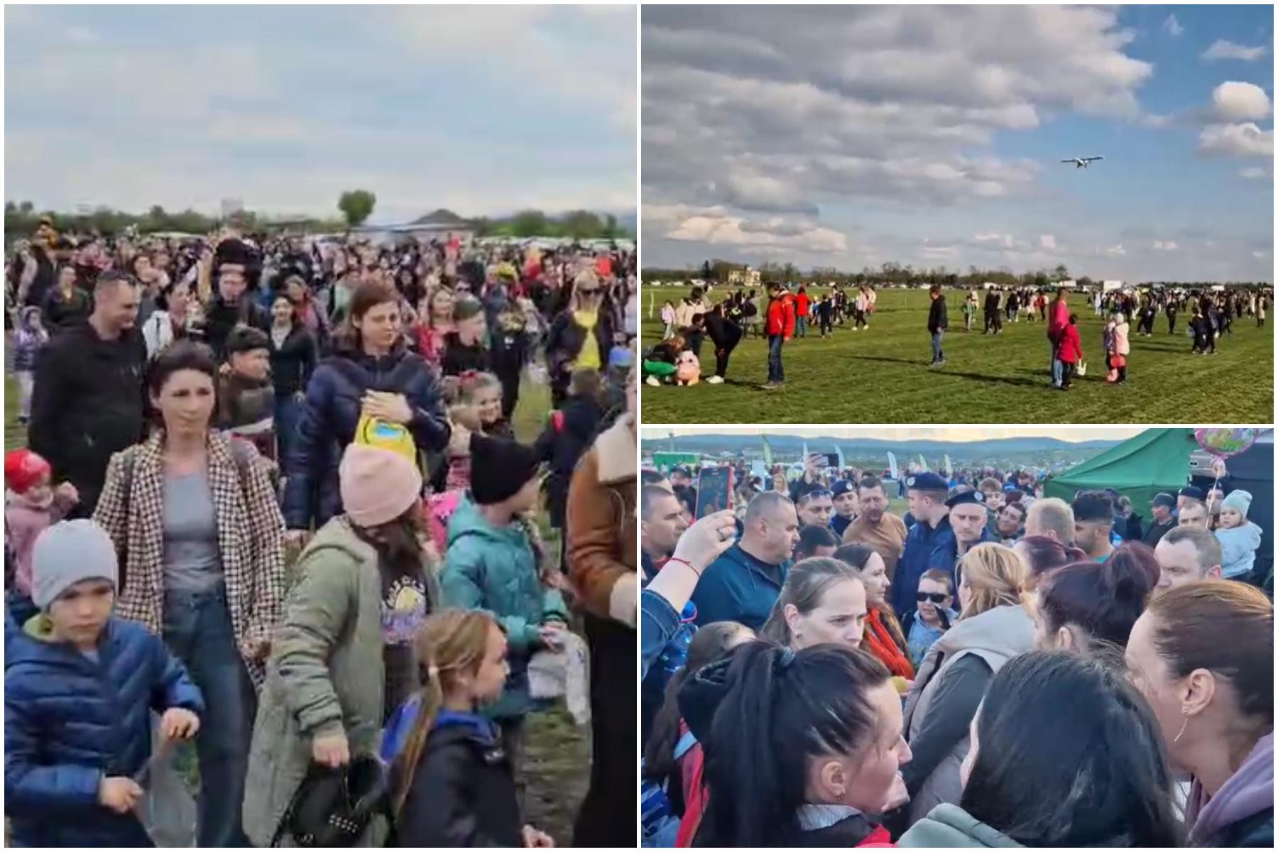 Dezastru la vânătoarea de ouă din Bacău. Copiii şi părinţii s-au călcat în picioare sub avioane ca să prindă ouăle promise: "Eu nu plec, să-mi dea banii!"