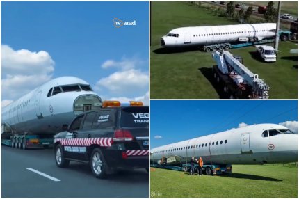 Românul care a cumpărat un avion de pasageri şi-l transforma în restaurant. Momentul în care a fost adus pe un trailer special