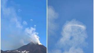 Fenomen rar: Momentul în care Muntele Etna aruncă "inele de fum" în aer