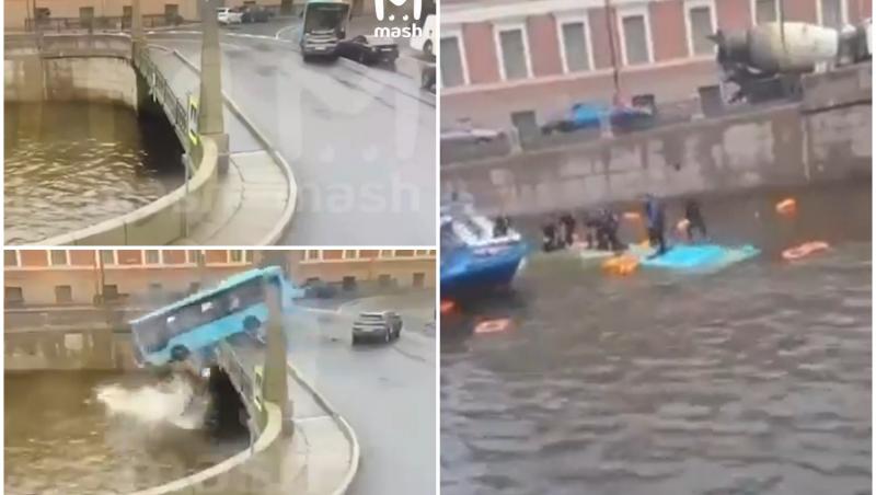 Momentul în care un autobuz cade într-un râu, în Sankt Petersburg. Patru persoane au murit şi alte şase sunt în stare gravă. Şoferul, reţinut