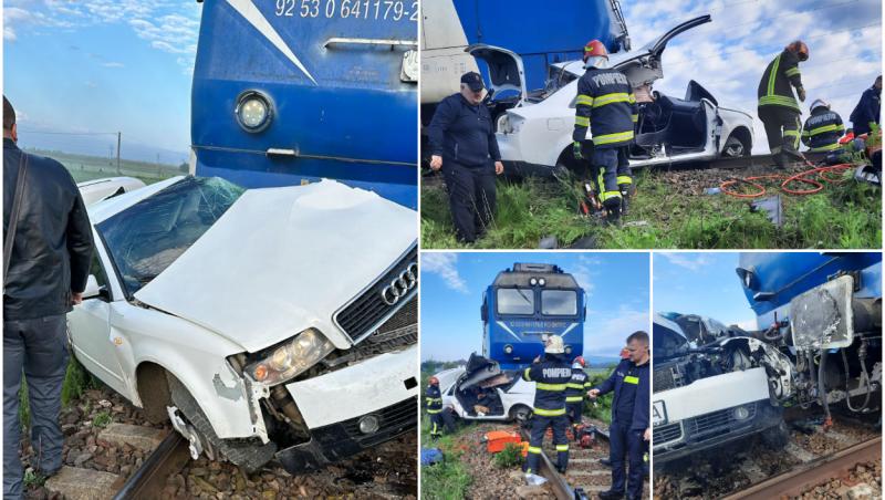 Audi spulberat de tren, între Voila şi Făgăraş. Şoferul maşinii, un tânăr de doar 32 de ani, a murit pe loc