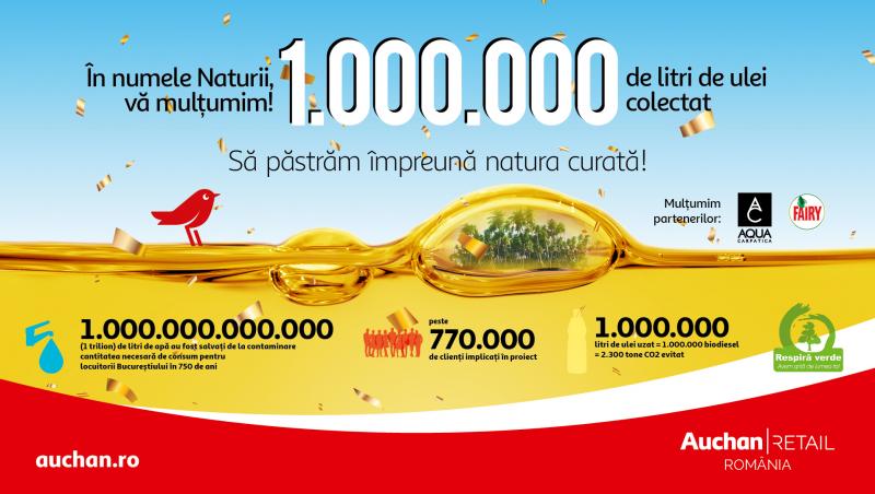 (P) Record: 1 milion de litri de ulei alimentar uzat a fost colectat de Auchan România de la clienți și transformat în biocombustibil