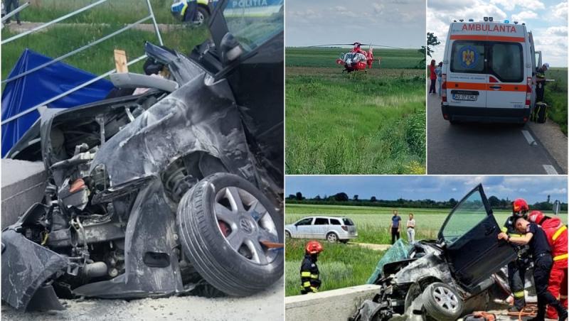Maşină făcută zob într-un accident de groază, în Costeşti. Un bărbat a murit, alţi doi grav răniţi. Unul dintre şoferi, de 18 ani, nu avea permis 