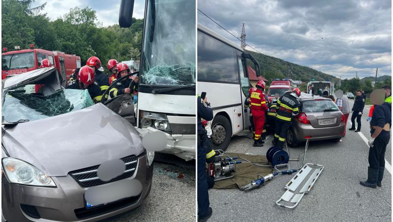 Accident teribil în Vâlcea. Un bărbat a murit şi două femei au ajuns la spital, după un impact devastator între un autoturism şi un autocar