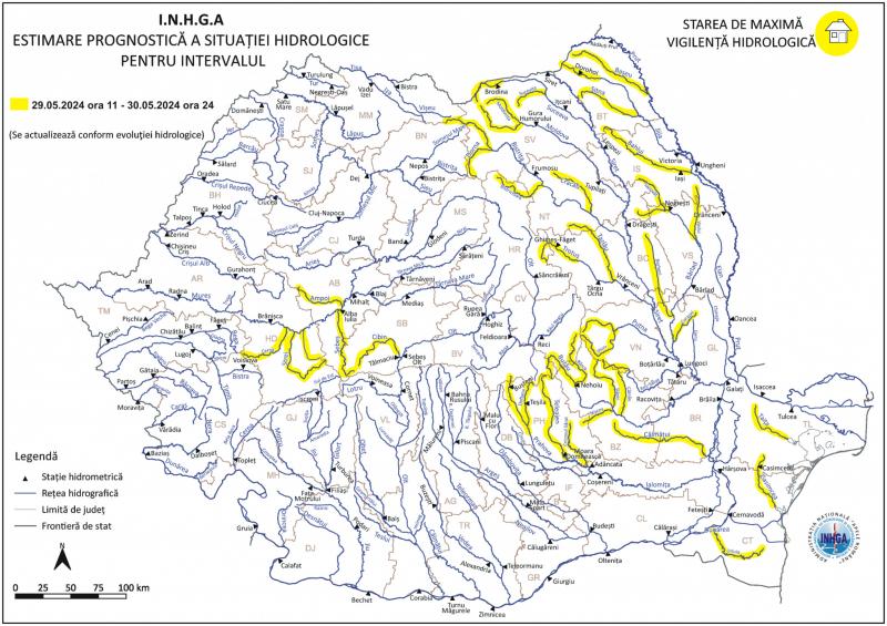 HARTA râurilor vizate de codul galben HARTA râurilor vizate de codul galben