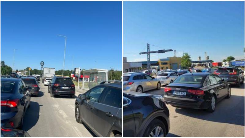 Coloană de mașini de kilometri la punctul de frontieră Ruse-Giurgiu, la intrarea în România. Mii de români se întorc acasă