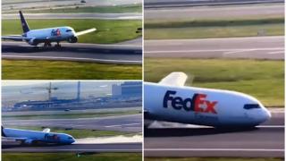 Momentul în care un avion de marfă Boeing aterizează fără roata din faţă pe aeroportul din Istanbul