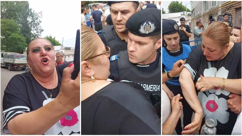 Șoșoacă a încercat să forțeze cordonul de jandarmi și apoi s-a plâns că e bruscată: "Uitați, fraților, cum se fură voturile! Asta ajunge la OSCE!"
