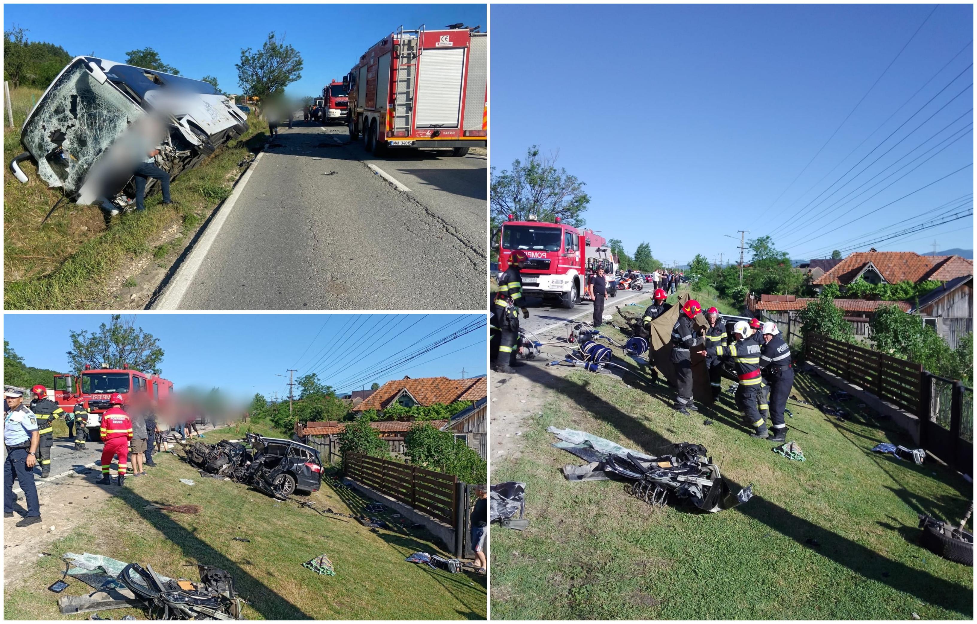 Accident teribil în Tomşani, Vâlcea. Impact violent între un autocar cu 51 de elevi şi un autoturism. Un tânăr de 22 de ani a murit