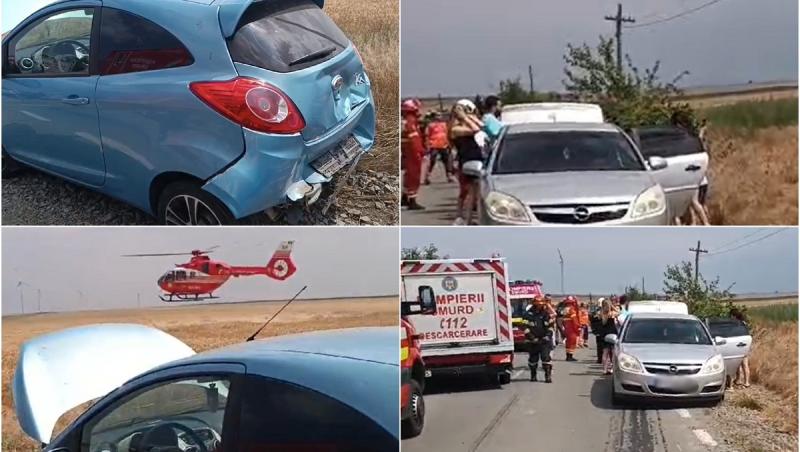 Accident în lanț pe o șosea din Constanța. 10 copii și 8 adulți au trăit spaima vieții, după ce 5 mașini s-au ciocnit violent