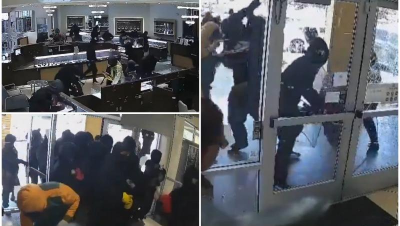 Momentul în care 20 de bărbaţi mascaţi şi înarmaţi cu ciocane dau buzna într-un magazin de bijuterii din California. Au furat tot în doar câteva minute