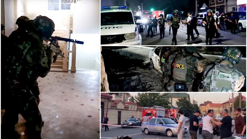 Filmul atacurilor teroriste din Daghestan, Rusia: 19 persoane, 15 politişti şi 4 civili, au murit. Indivizii care au luat cu asalt o biserică şi o sinagogă, identificaţi