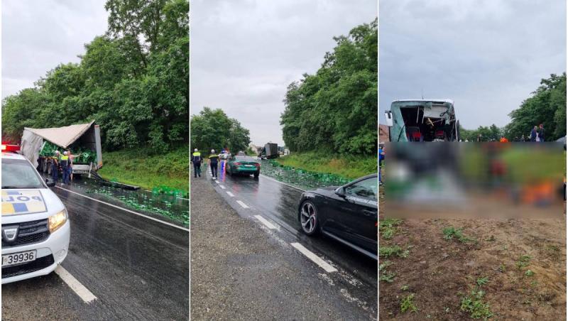 Accident grav între un autocar și un camion în Porumbacu de Sus. Din cele 57 de persoane de la bord, trei au ajuns la spital