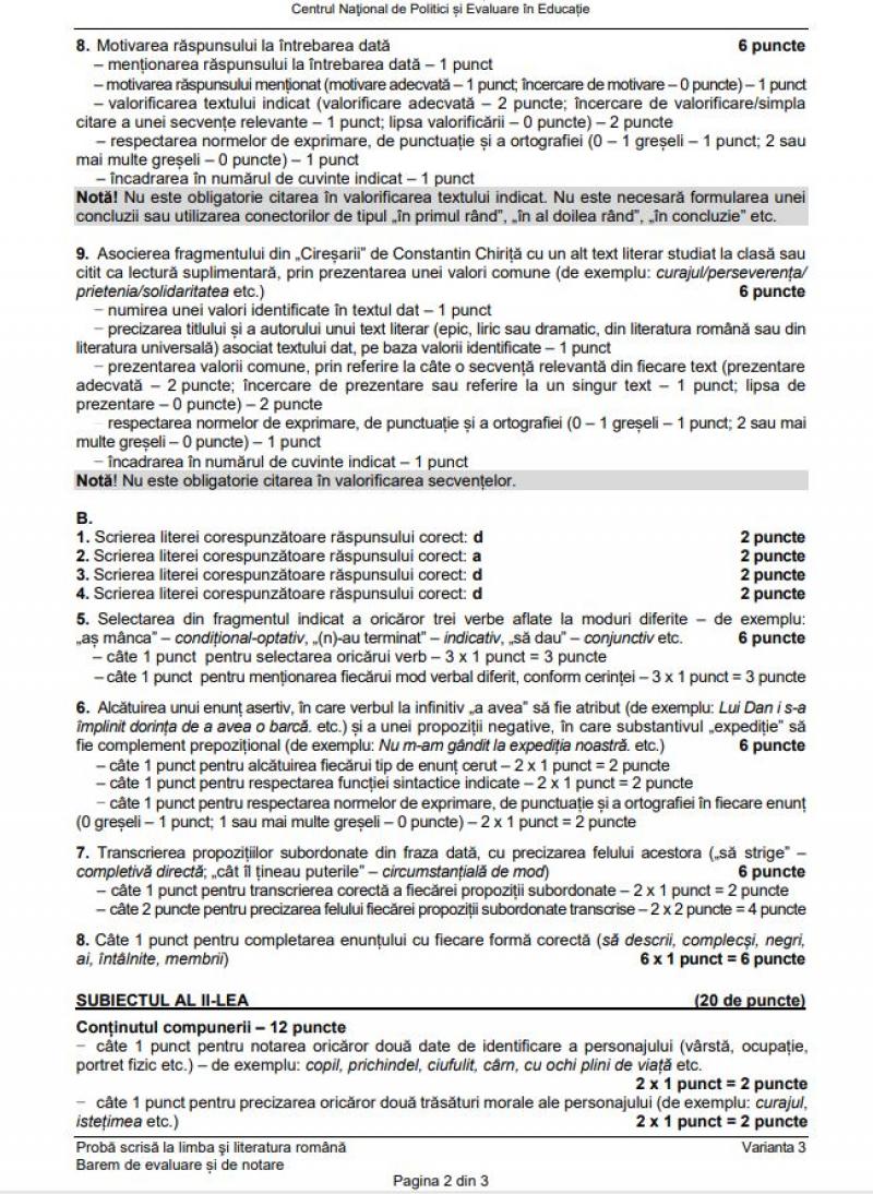 Barem Evaluare Naţională 2024 - limba română Barem Evaluare Naţională 2024 - limba română