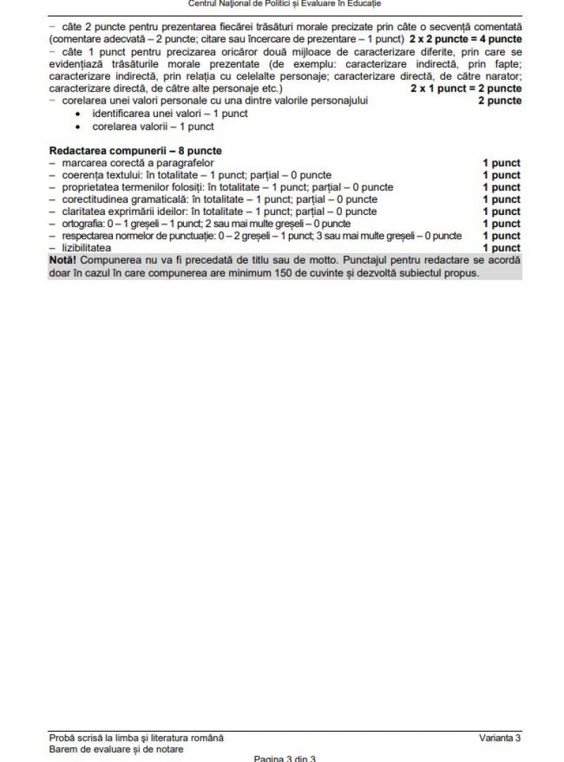 Barem Evaluare Naţională 2024 - limba română Barem Evaluare Naţională 2024 - limba română