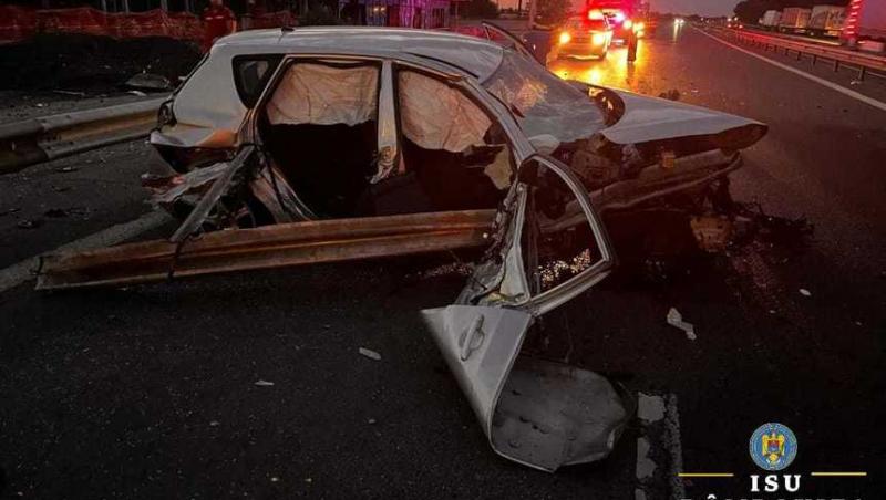 Accident grav pe A1. Un şofer beat de 36 de ani a intrat cu maşina într-un parapet