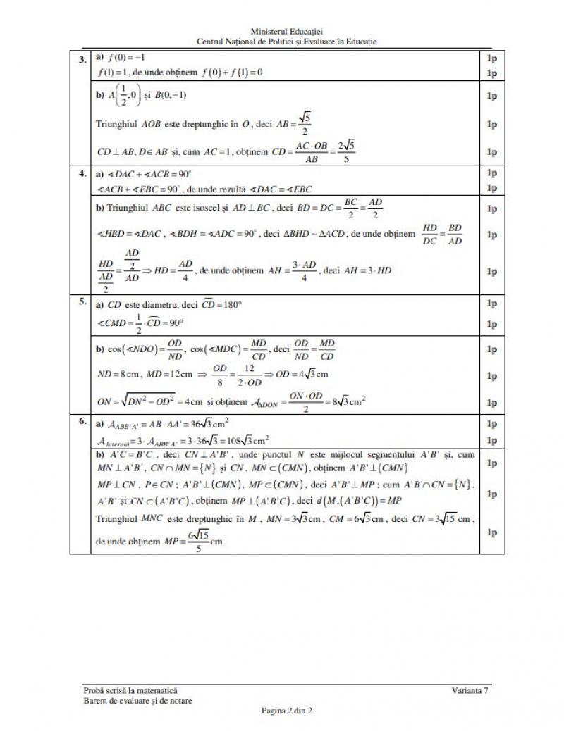 Barem Evaluare Naţională 2024 - matematică Barem Evaluare Naţională 2024 - matematică