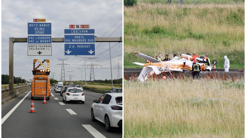 Tragedie în Franța: un avion ușor s-a prăbușit pe autostrada A4, lângă Paris. Doi bărbați și o femeie au murit pe loc